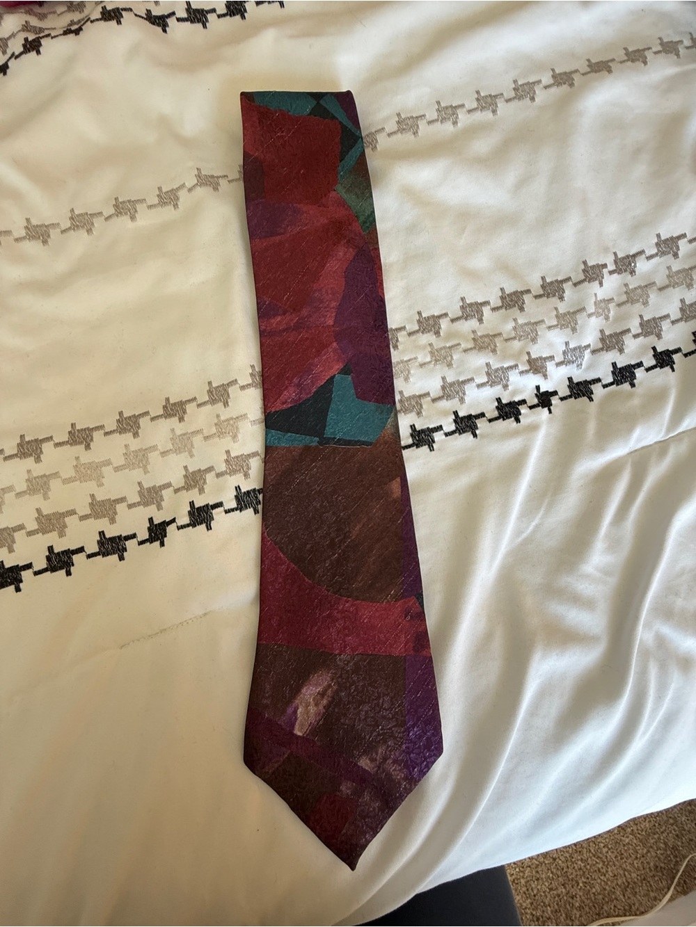 Men's Abstract Wine and Teal Pattern X-Long Tie